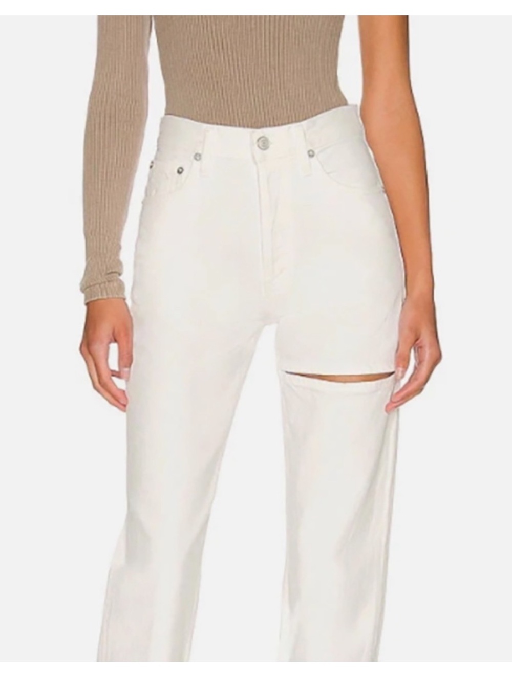 Agolde High-Rise White Jeans with Single Knee Slice